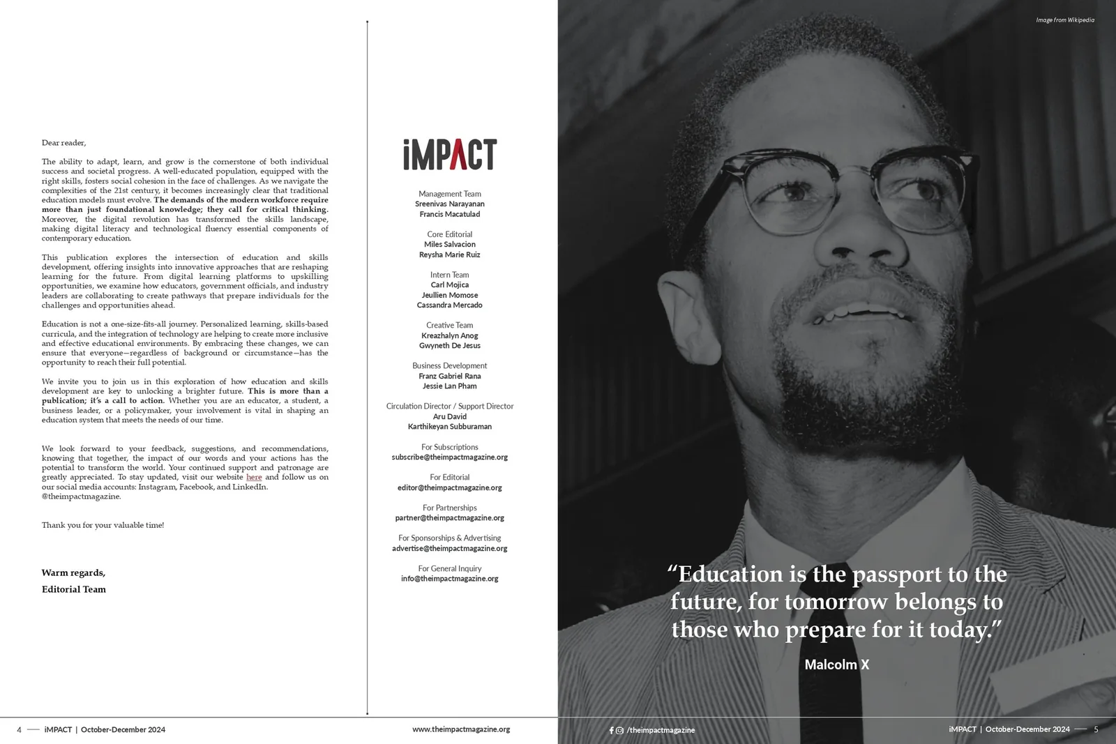 iMPACT masthead crediting Gwyneth De Jesus, Creative Team