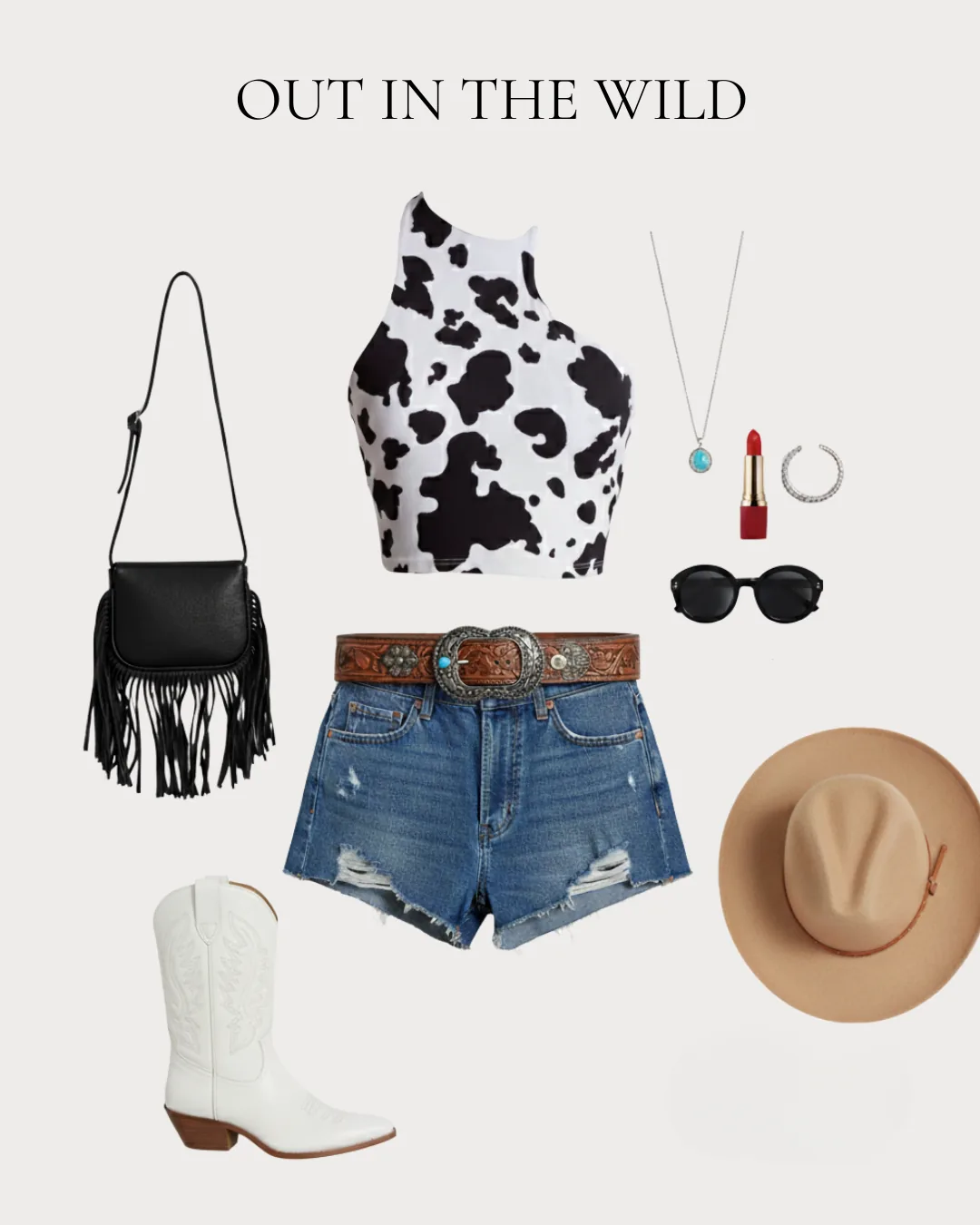 Tobi social post: Out in the Wild outfit flatlay