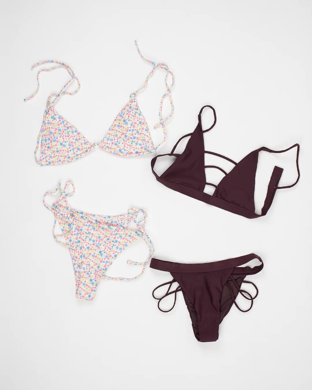 Studio flatlay of swimwear