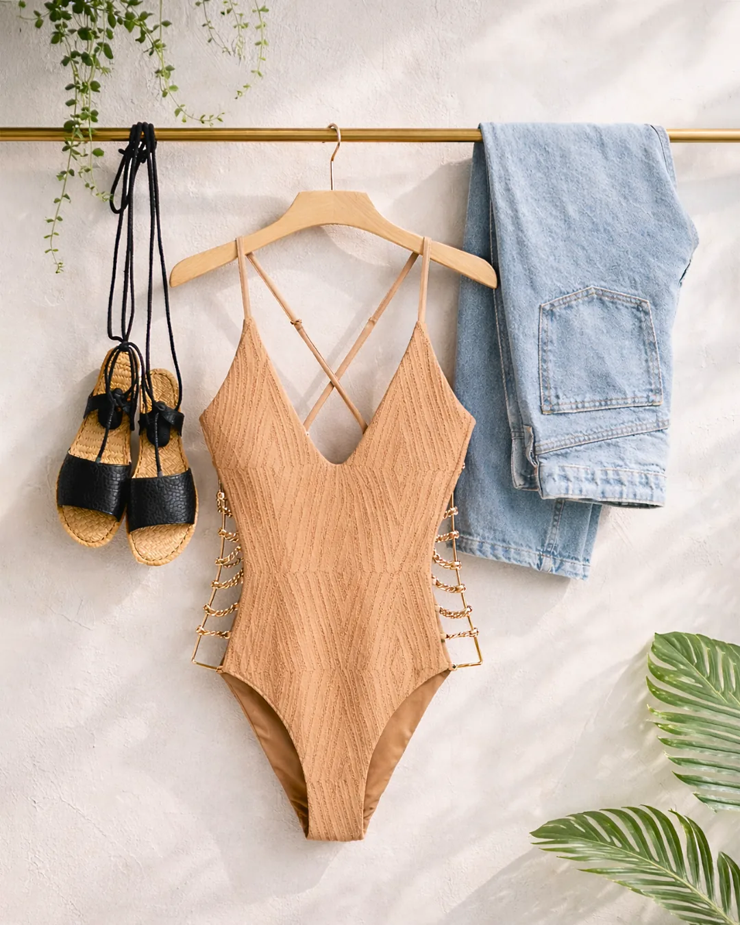 Same swimsuit styled with props